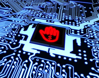 electronic microprocessor with a red hand signifying ‘STOP’