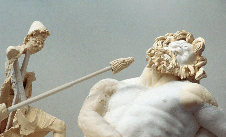 Sculpture d’Ulysse aveuglant Polyphemus (Ier siècle av. J.-C.), musée archéologique national de Sperlonga (Italie). 