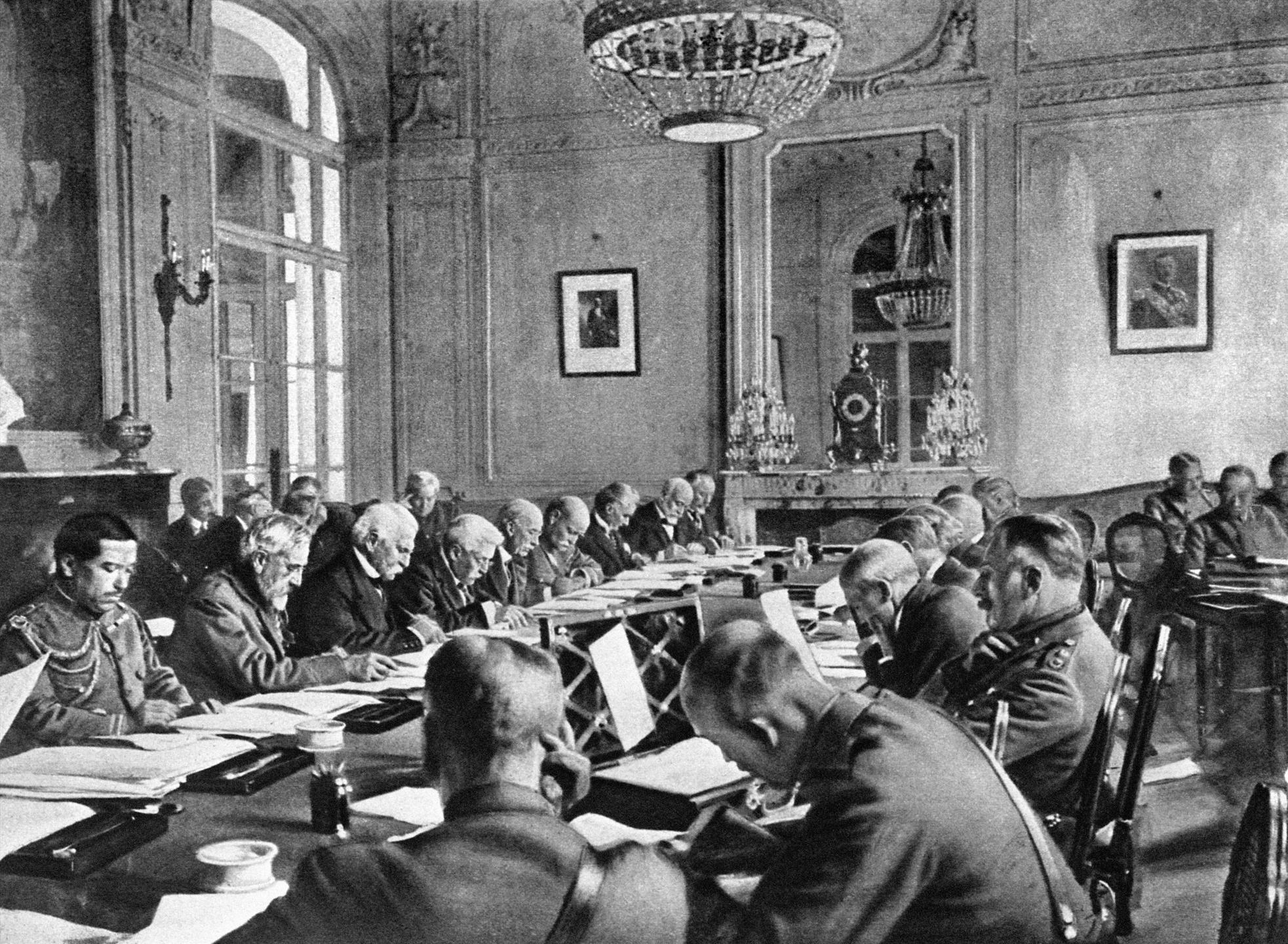 The signing of the Treaty of Versailles